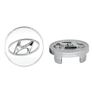 <br><strong>COP084</strong><br/>COPA RIN DE HYUNDAI AUTOMOVIL PATA CORTA CROMADA/NEGRA LOGO CROMADO