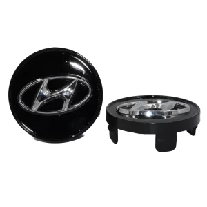 <br><strong>COP084N</strong><br/>COPA RIN DE HYUNDAI AUTOMOVIL PATA CORTA CROMADA/NEGRA LOGO CROMADO
